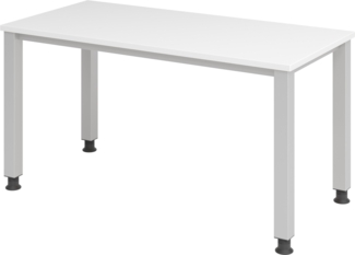 bümö manuell höhenverstellbarer Schreibtisch 140x67 cm in weiß, Metall-Gestell in Silber - PC Tisch höhenverstellbar & klein, Mini-Homeoffice Tisch, kleiner Computertisch, QS6-14-W-S