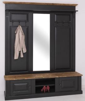 Casa Padrino Landhausstil Garderobe Schwarz / Braun 180 x 41 x H. 210 cm - Massivholz Garderobenschrank mit Spiegel - Landhausstil Garderobenmöbel