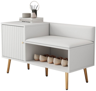 MODFU Schuhschrank Schuhtruhe (Sitzbank mit drei Stauraumtüren, 1-St, gepolstert) Schuhregal mit Metallgriffen