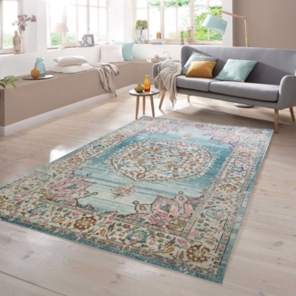 TeppichHome24 Teppich Teppich Orient Outdoor Vintage in blau creme, rechteckig