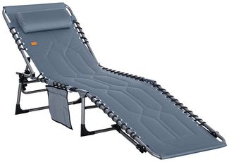 Outsunny Gartenliege mit Kopfkissen, Seitentasche, 5-Fach verstellbare Rückenlehne, Sonnenliege klappbar, 1 St, wetterfeste Liegestuhl, bis 130 kg belastbar, für Garten Strand Pool, Grau