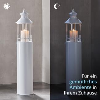 KHG Laterne Leuchtturm 99 cm mit Kerze aus Metall/Glas in weiß, Kerzenständer, Kerzenhalter, Outdoor und Indoor, Deko, Glaseinsatz, für Wohnzimmer, Balkon, Terrasse, Garten usw.