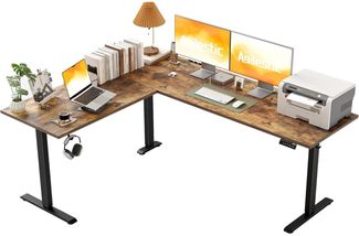 Höhenverstellbarer L-förmiger Schreibtisch 190 x 155 cm Elektrisch Braun