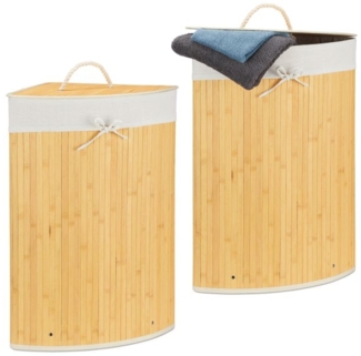 2 x Eckwäschekorb Bambus creme