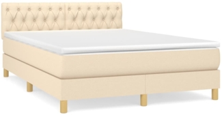 vidaXL Boxspringbett mit Matratze Creme 140x190 cm Stoff 3140854