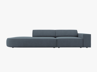 Micadoni 3-Sitzer Sofa Jodie offen runde Recamiere Links Strukturierter Stoff Megan Blau