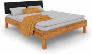 Bett Zigo 2 aus Wildeiche massiv 90x200 Kopfteil aus MDF Schwarz und Holzbeine