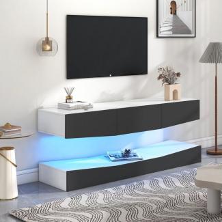 OKWISH TV-Schrank TV-Ständer,LED TV Lowboard, (Wand befestigter schwimmender TV-Ständer Unterhaltungs, mit LED-Beleuchtung TV Schrank Hängend) Medienkonsolen-Center für Wohnzimmer Home