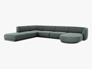 Micadoni 'Miley' 6-Sitzer-Sofa, Panorama-Ecke, links, Beinfarbe Black Plastic, Petrol, Chenille