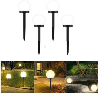 oyajia LED Solarleuchte 4 Stück Solarlampen für außen, LED Solarlampe Kugellicht Ø10cm x 33cm, LED fest integriert, Warmweiß, LED Kugel Außen Garten Solarleuchte, Solar Gartenleuchte Kugel Set