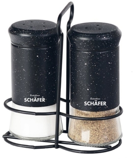 3-Teilig Salzstreuer Pfefferstreuer Set Gewürzstreuer Salz Pfeffer Menage Marble schwarz