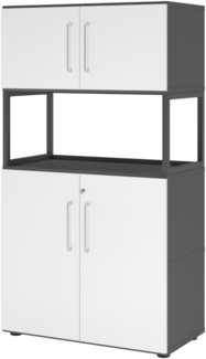 bümö flexi Aktenschrank abschließbar mit Flügeltüren & 1 Regalfach offen in Graphit/Weiß, Büroschrank mit werkzeuglosem Schnellmontage-Klicksysten in modularer Bauweise, FW48K5RG-G-W-BS