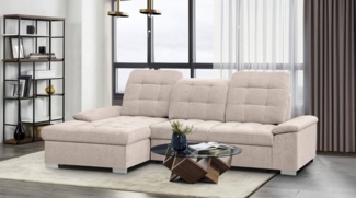 WERK2 Ecksofa Carmen, mit Bettksten, Sitz- & Rückenheftung, Breite 261 cm, L-Form, mit Sitztiefenverstellung, Struktur weich, Creme