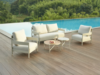 Vente-unique - Garten-Sitzgruppe: Sofa 2-Sitzer, 2 Sessel & 2 Tische - Aluminium - Beige - LOMAM von MYLIA