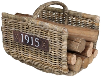 Van der Leeden Kaminholzkorb Feuerholzkorb Rattankorb Holzlagerung Rund (1 St), 50x38x34 cm, Handmade, Rattan, Braun, mit Tragegriff