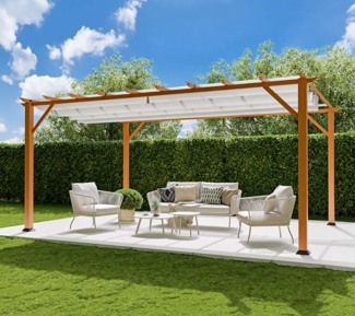 Paragon Outdoor Aluminium Pergola Florenz 1116 | Holzoptik hellbraun/weiß | 350 x 505 x 236 cm