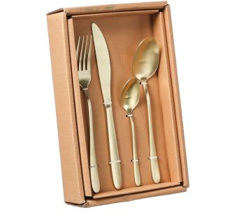 Besteck Set BRIT - Edelstahl - 16-teilig - je 4x Messer, Gabel, Löffel, Teelöffel - gold