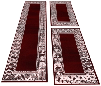 Carpettex Kurzflor-Bettumrandung Mäander-Design, Höhe 12 mm, (Bett-Set, 3-tlg, Bettvorlage), Schlafzimmer Teppich Bettumrandung Läufer Set 3 teilig