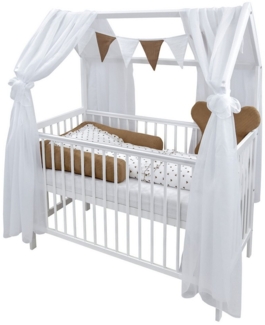 Baby-Delux Komplettbett Hausbett Babybett Komplettset Waffelpique, 12-tlg, Kinderbett 60x120 cm weiß, Bettset verschiedene Designs