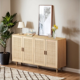 HAUSS SPOLE Sideboard 158cm Mehrzweckschrank Buffetschrank Beistellschrank mit 8 Fächer (158 cm Rattan-Aufbewahrungsschrank – Robuste Kommode mit 4 Türen, Viel Stauraum, Anpassbare Regalböden – Für Wohnzimmer, Schlafzimmer, Büro)
