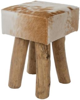 Casa Padrino Landhausstil Fellhocker Braun / Weiß / Naturfarben 30 x 30 x H. 45 cm - Sitzhocker mit Massivholz Beinen