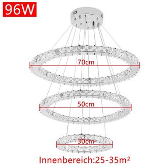 FIVMEN LED Deckenleuchte Pendelleuchten 48W/72W/96W Hängelampe Kronleuchter Dimmbar, LED fest integriert, Kristall Hängeleuchte 2 Ringe/3 Ringe