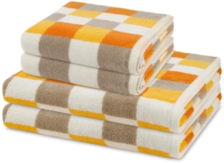 Ross Cashmere feeling Karo 4 tlg. Frottier-Set - 2 X Handtuch (50 X 100cm), 2 X Duschtuch (75 X 140cm) - 500 - Orange / weiß