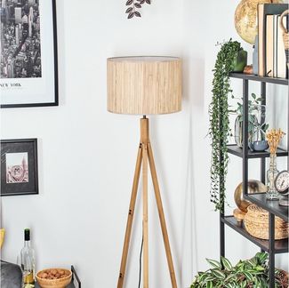 hofstein Stehlampe Stehlampe mit Holzfuß und Schirm aus Seegras, ohne Leuchtmittel, Boho-Style, skandinavisches Design (40 cm), Fußschalter, 1 x E27