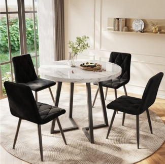 Flieks Esstisch (1-St, 1 Tisch, 80x75 cm), runder Küchentisch, weiße Marmoroptik, Metallbeine