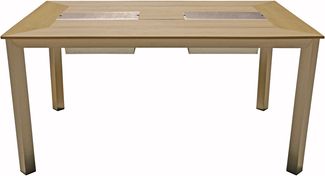 Gartentisch FINJA mit 2 Eisbehältern - Kunststoff, Champagner, 150 x 90 x 75 cm | Terrassentisch Wetterfest Outdoor Tisch