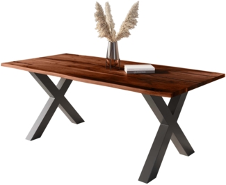 Baumkantentisch Akazie mit schwarzen Resin-Adern nussbaumfarben 240 x 100 cm X-Gestell schwarz POLLY 92382261