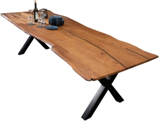Baumkantentisch Akazie mit schwarzen Resin-Adern nussbaumfarben 240 x 100 cm X-Gestell schwarz POLLY 92382261