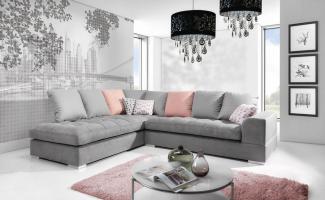 Ecksofa Sofa SANI Polyesterstoff Hellgrau Ottomane Links