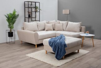 Home affaire Ecksofa Rice L-Form, Set, mit Bonnellfederkern, Hocker & Kissen, Ottomane beidseitig montierbar