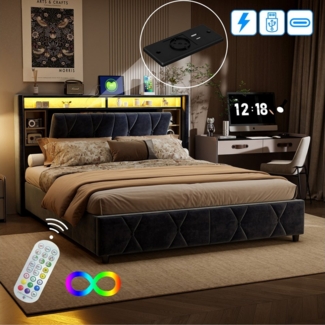 Gdood Polsterbett Stauraumbett Doppelbett LED (1-tlg, Ausgestattet mit hydraulischem Bettkasten), Mit LED-Beleuchtung, Kopfteil mit Stauraum, Lattenrost, 140x200 cm