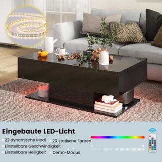 Couchtisch mit LED Beleuchtung Hochglanz 20 Farben Helligkeit einstellbar 110 x 60 x 40 cm Schwarz