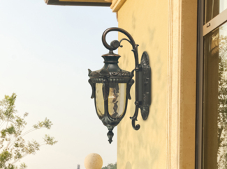 LED Außenwandlaterne im Jugendstil mit Amberglas, hängend Höhe 43cm