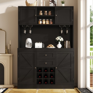 MODFU Hochschrank Multifunktionales,Sideboard (mit 4 Türen, 2 Schubladen, verstellbaren Ablagen & Weinregal – Multifunktionaler Küchenschrank im modernen Design, 120*40*188CM) Kippschutz