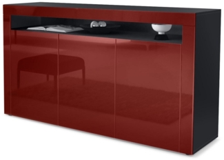 Vladon Sideboard Valencia, Kommode mit 3 Türen und 1 offenem Fach, Schwarz matt/Bordeaux Hochglanz/Bordeaux Hochglanz (155 x 92 x 40 cm)