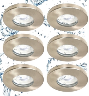TRANGO LED Einbauleuchte, 6er Set IP65 LED Einbaustrahler 6729IP65-062G6KSDAK in Edelstahl gebürstet inkl. 6x 5 Watt 3-Stufen dimmbar GU10 LED Leuchtmittel 6000K kaltweiss Bad Einbauleuchte, Außen, Tageslichtweiß, Einbauspot, Deckenleuchte, Deckenspots