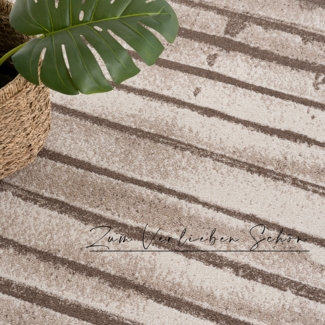 Teppich Rund - 160x160cm - Braun Beige Gestreift - Erdtöne - Boho Design Weich Flachflor Deko Teppiche fürs Wohnzimmer Schlafzimmer