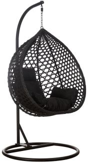 RAMROXX Hängesessel Hängesessel Style XXL Rattan Korb Schwarz mit Relaxkissen Schwarz