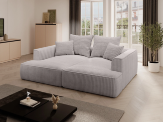 Vente-unique - Sofa 3-Sitzer - tiefe Komfortsitzfläche - grob gerippter Cord - Hellgrau - PINETA