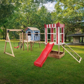 HOME DELUXE Spielpark inkl. Schaukel und Rutsche WUNDERLAND Blau - 555 x 340 cm
