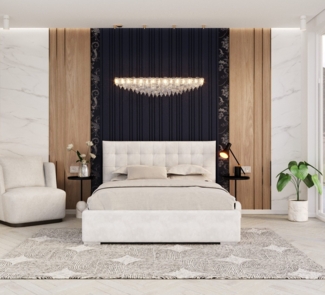 FDM Polsterbett Elegant - Stauraum & modernes Design 120x200 140x200 160x200 180x200cm (MADE IN EU - mit hochwertigem Velours Bezug, Bettrahmen, Bett, Optional mit Matratze bestellbar, Mit großem Kopfteil für Komfort - Bettkasten mit Hubrahmen), Metall...