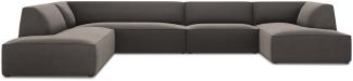 Micadoni 7-Sitzer Samtstoff Panorama Ecke links Sofa Ruby | Bezug Dark Grey | Beinfarbe Black Plastic