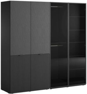 MOEBLO Drehtürenschrank MINEWRA ANTISOL 200 (Moderner Drehtürenschrank mit getönter Glasfront – viel Stauraum, verstellbare Einlegeböden & Kleiderstangen – robuster 4-türiger Kleiderschrank für Schlafzimmer und Garderobe) (BxHxT): 202 x 200 x 49 cm