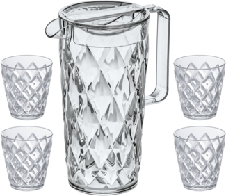 Koziol Crystal Kanne mit 4 Becher, Trinkkanne, Trinkbecher, Wasserbecher, Saftkanne, Kunststoff, Crystal Clear, 1. 6 L, 4007535