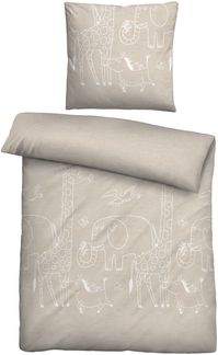 biberna Melange-Flanell Bettwäsche TIERE, kitt, 1x 135x200 cm + 1x 80x80 cm