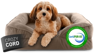 Lumaland Hundebett Indoor Cord S 70 x 60 x 18 cm hellbraun vakuumiert